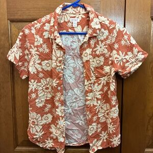 Cat & Jack Kids' Floral Button Down Shirt - Orange and White